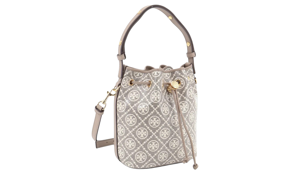 Tory Burch T Monogram Coated Jacquard Bucket Bag "Charcoal" 182854 200